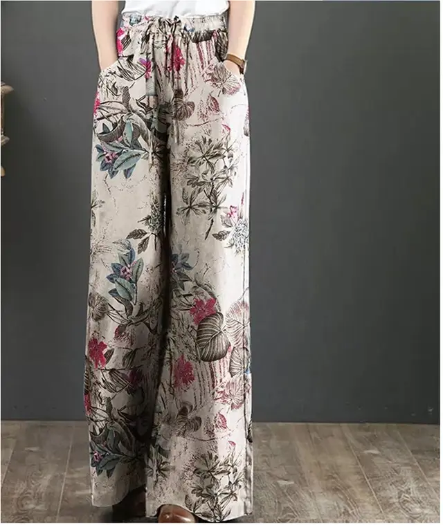 Temperament Commuter Cotton And Linen Plus Size Women's Wide Leg Pants Red - Shop at LoveMi