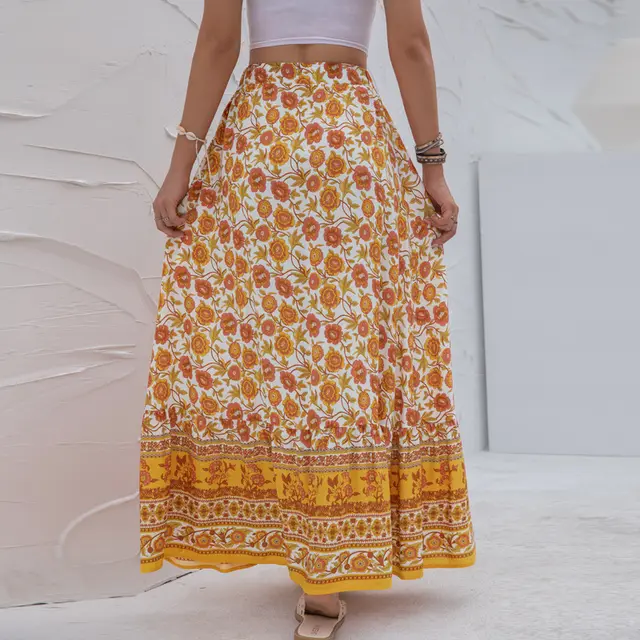 Women's New Product High Waist Printed Buttoned Split Skirt Yellow - Shop at LoveMi
