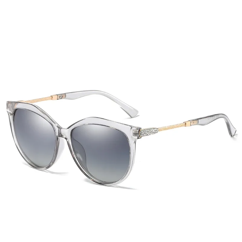 Polarized Colour Film Lens Diamond Set Women's Sunglasses - Grey