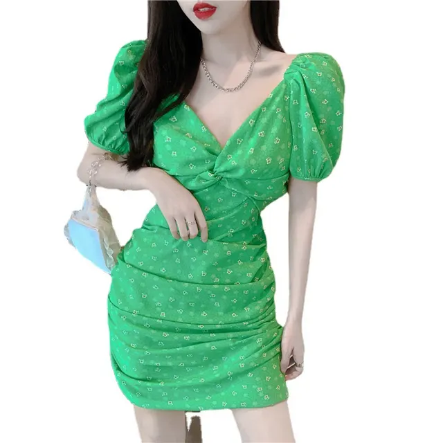 Thin Little Floral Chiffon Green Dress Green - Shop at LoveMi