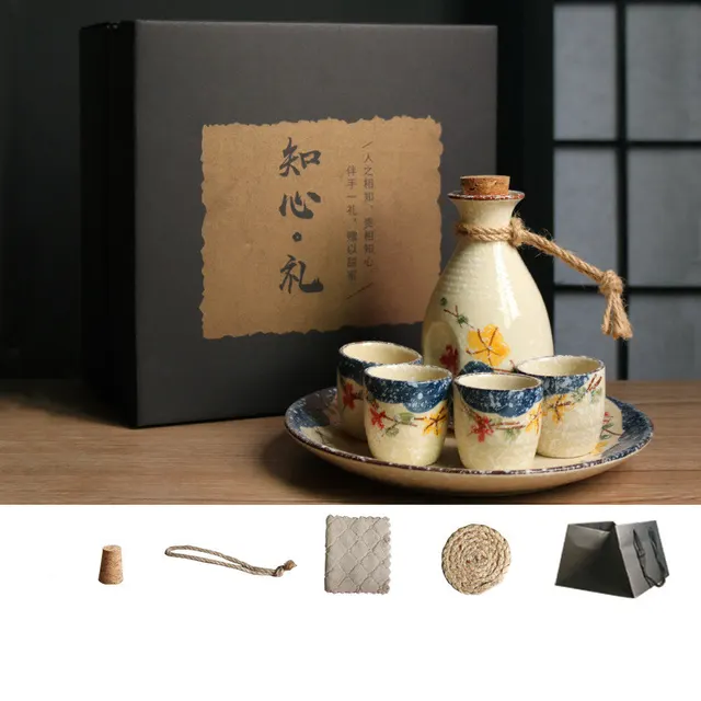 Japanese Retro Sake Wine Warmer Gift Box Set Hot Wine Shochu Pot Ceramic Wine Cup White Wine Household Wine Glass - Shop at LoveMi