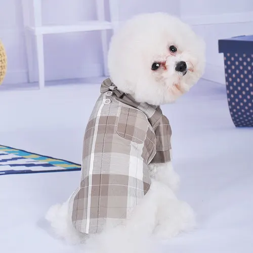 Pet Clothes Bow Tie Stand Collar Shirt Casual Wear Brown - Shop at LoveMi