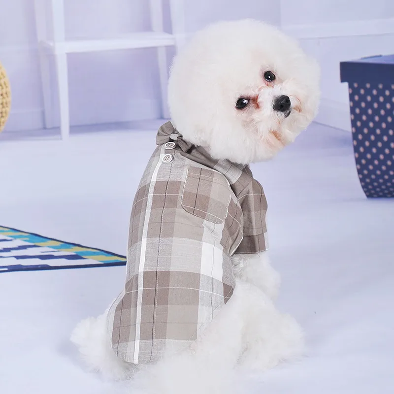Pet Clothes Bow Tie Stand Collar Shirt Casual Wear Brown - Shop at LoveMi