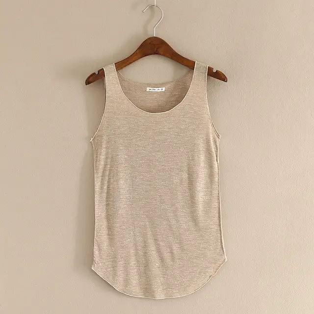 Slim fit U shaped Sleeveless Bottoming Shirt Khaki - Shop at LoveMi