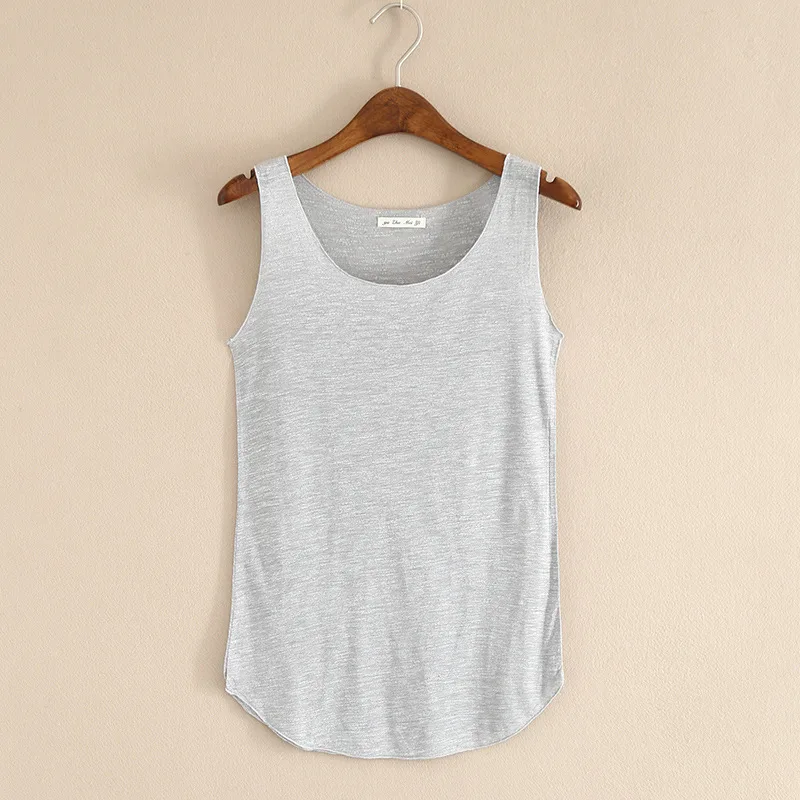 Slim-fit U-shaped Sleeveless Bottoming Shirt - Light Grey