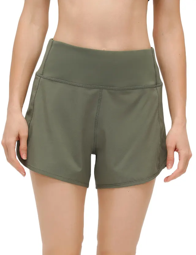 Shorts Back Waist Zipper Pocket Yoga Shorts With Bag Lightweight Forest Green - Shop at LoveMi