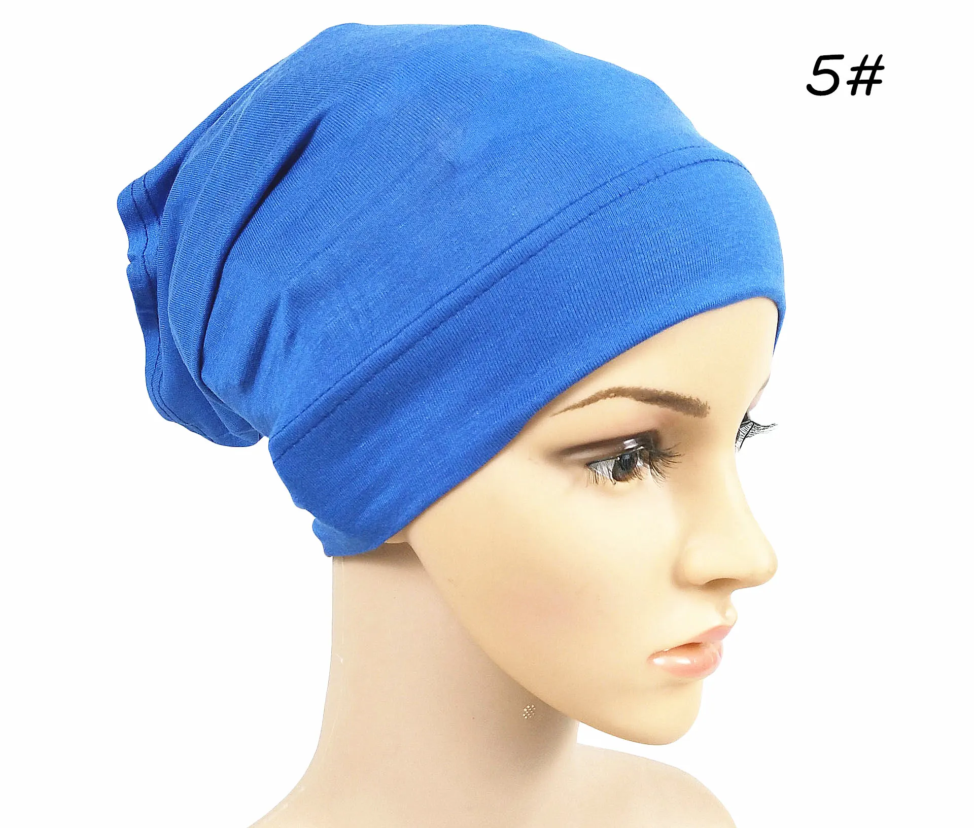 Monochrome Modal Cap Elastic Solid Color Mercerized Cotton Bandage Soft Ladies Multicolor Cap - Blue