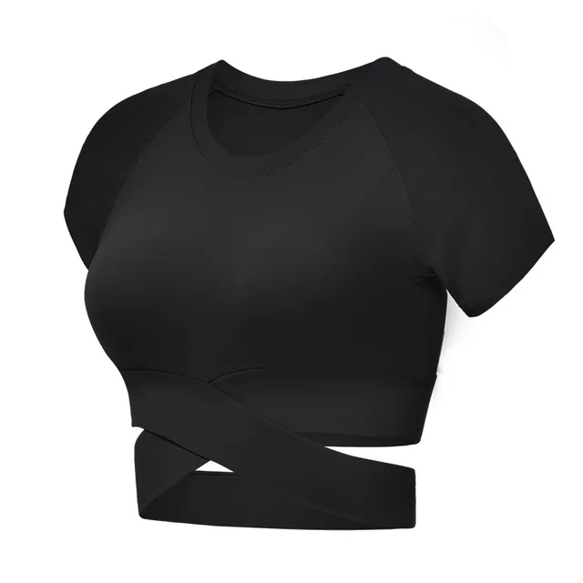 Yoga Clothes Sports Fitness Top Short Sleeve Women Black - Shop at LoveMi