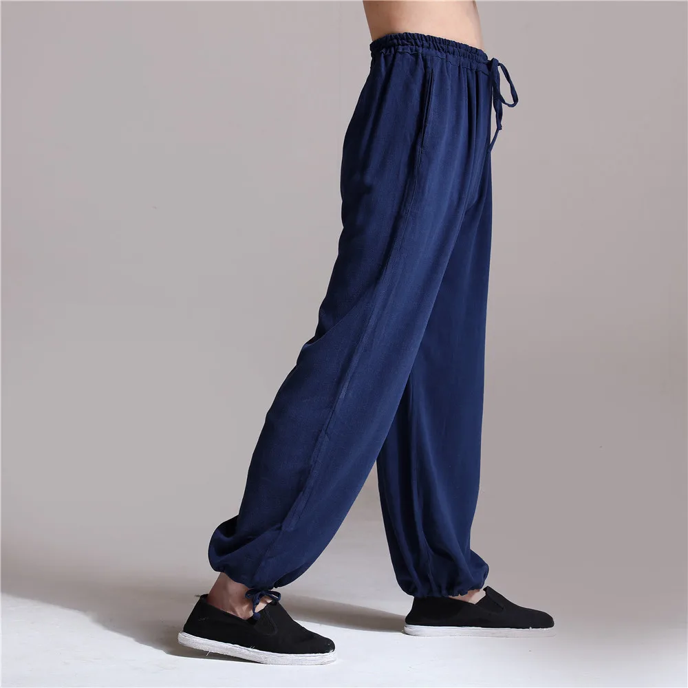 Casual Trousers Linen Wide leg Pants Bloomers Navy - Shop at LoveMi