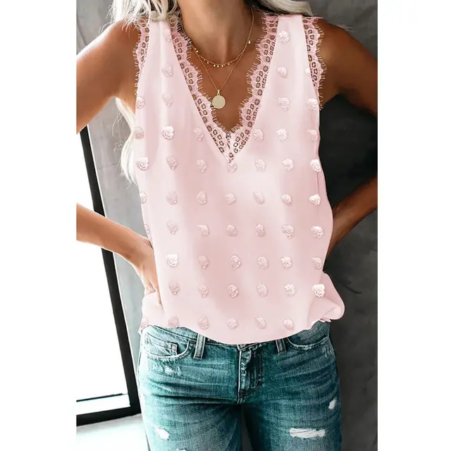 Women's Solid Color Casual Lace Racer Vest Pink - Shop at LoveMi