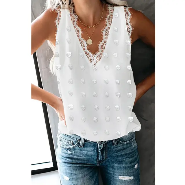 Women's Solid Color Casual Lace Racer Vest White - Shop at LoveMi