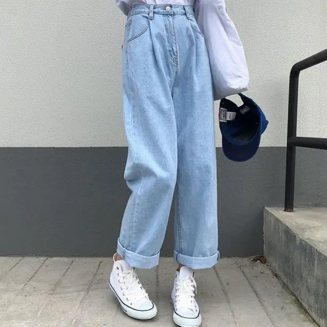 Women's New Straight Leg Pants Loose Retro Casual Jeans Women Light Blue - Shop at LoveMi