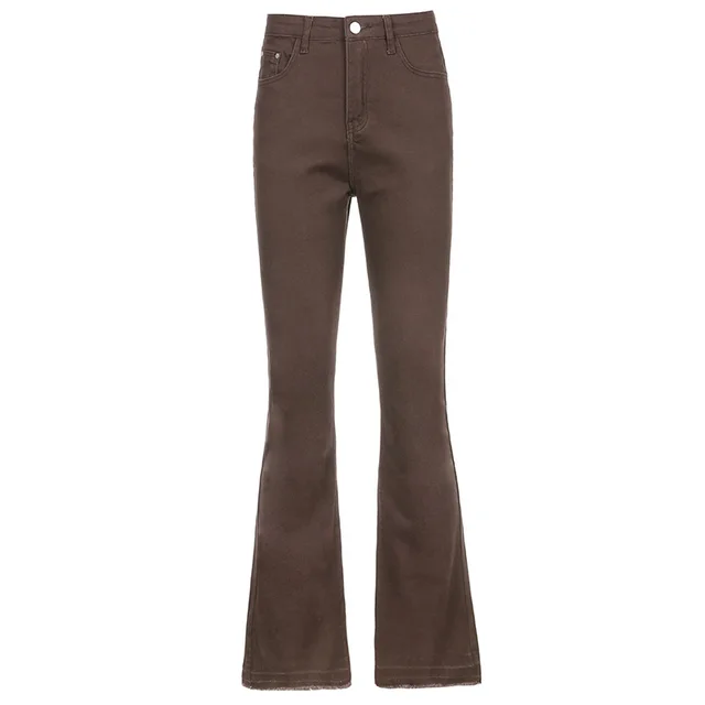 Women's New Fashion High Waist Slim Retro Flared Casual Jeans Brown - Shop at LoveMi