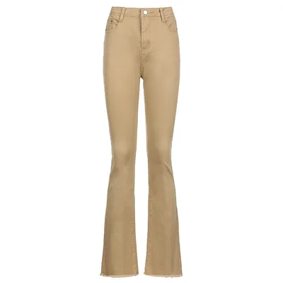 Women's New Fashion High Waist Slim Retro Flared Casual Jeans Khaki - Shop at LoveMi