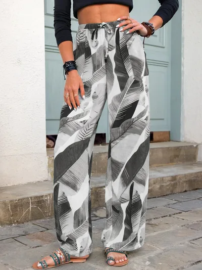 Fashion Simple Ladies Printed Wide leg Pants Grey - Shop at LoveMi
