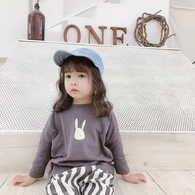 Korean Ins Spring And Autumn Children's Clothing Baby Cartoon T shirt Grey - Shop at LoveMi