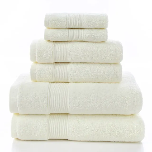 Luxury Cotton Bath Set Towels White Bathroom 2 Large Beige - Shop at LoveMi