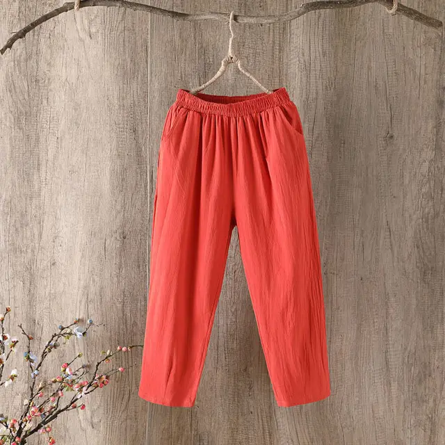 Cropped Pants Loose Harem Casual Pants Red - Shop at LoveMi