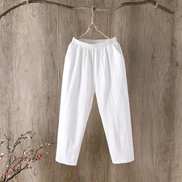 Cropped Pants Loose Harem Casual Pants White - Shop at LoveMi