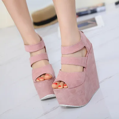 17cm Stage Show Shoes 18cm Super High Heel Slope Heel Sandals Pink - Shop at LoveMi