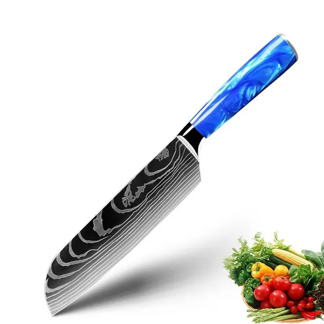 Household Chef Knife Knife Set With Light Blue Resin Handle 7Inch Japanese Style Knife - Shop at LoveMi