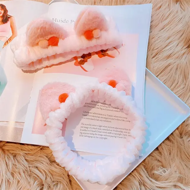 Three dimensional Plush Cat Ears Headband Ladies Face Wash Makeup Hair Band Pink - Shop at LoveMi