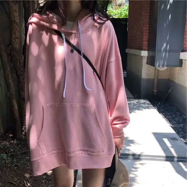 New Solid Color Long Sleeved Sweater Women Loose Hooded Jacket Pink - Shop at LoveMi