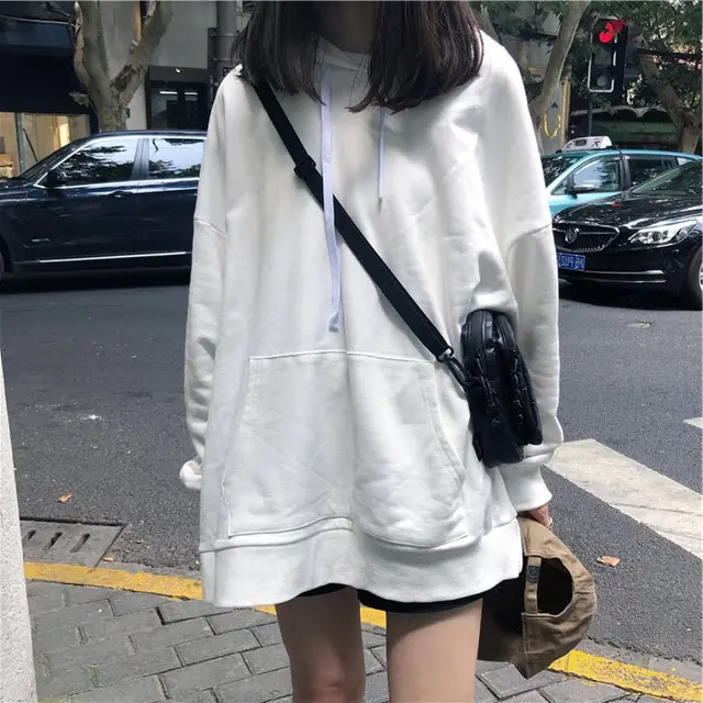 New Solid Color Long Sleeved Sweater Women Loose Hooded Jacket White - Shop at LoveMi