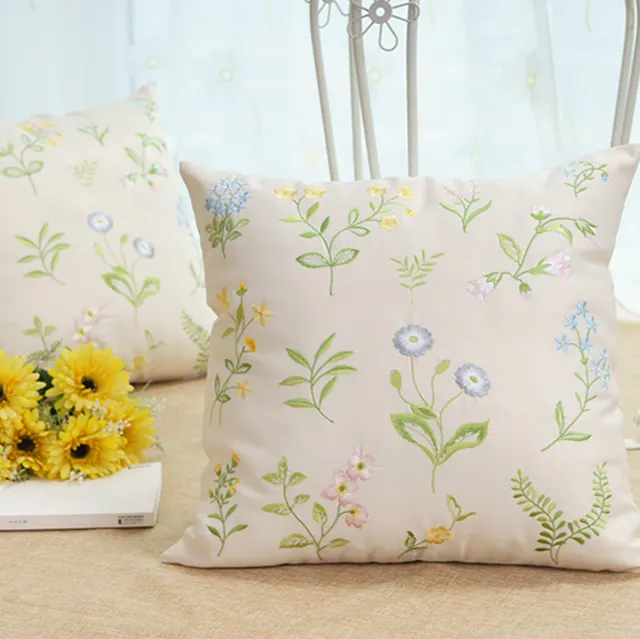 Pastoral Style Simple Fashion Embroidery Flowers And Plants Square European Sofa Living Room Bedside Cushions Waist Cloth Pillowcase 7 Style - Shop at LoveMi