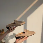 Womens Flats Shoes Mules Slippers Cover Toe Loafers Pu - Khaki