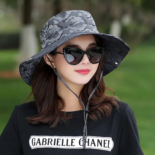 Camouflage Bucket Hat Sun Protection Gardening Fishing Cap Dark Grey - Shop at LoveMi