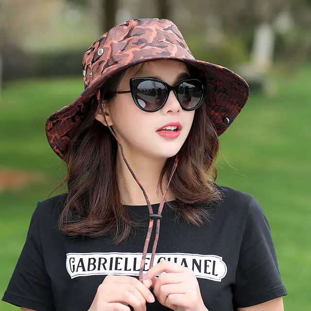 Camouflage Bucket Hat Sun Protection Gardening Fishing Cap - Orange