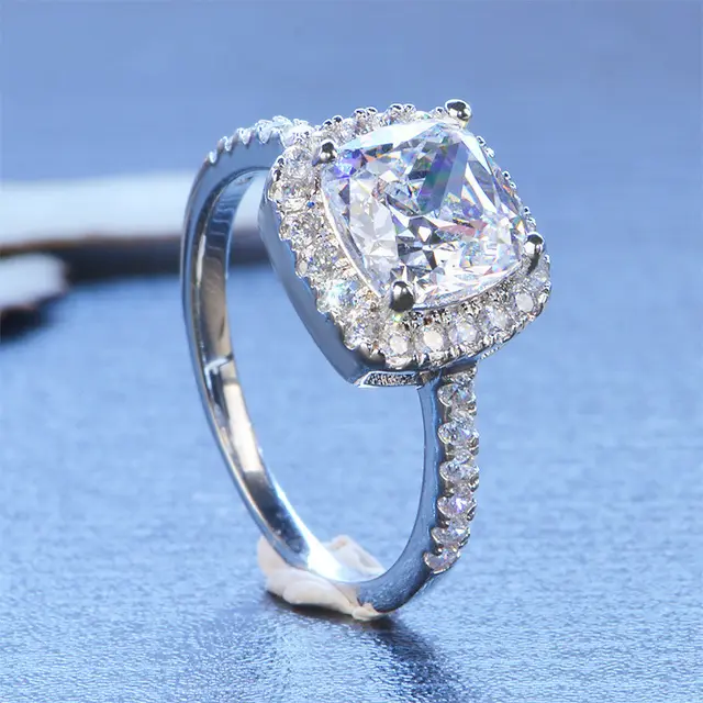 Ladies Moissanite 1 Carat Diamond Ring Luxury Round Diamond Princess Square Ring Princess Square Ring - Shop at LoveMi