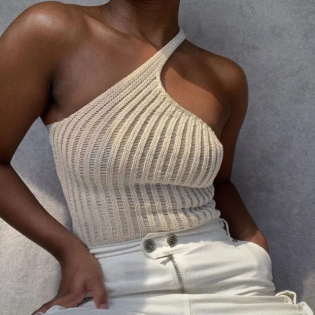 Women's Short Woolen Slanting Vest Top Apricot - Shop at LoveMi