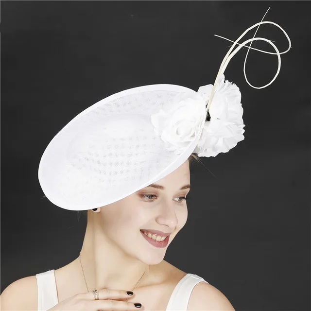 Headdress Bride Beige Top Hat Imitation Linen Headband Hairpin Dual use White - Shop at LoveMi