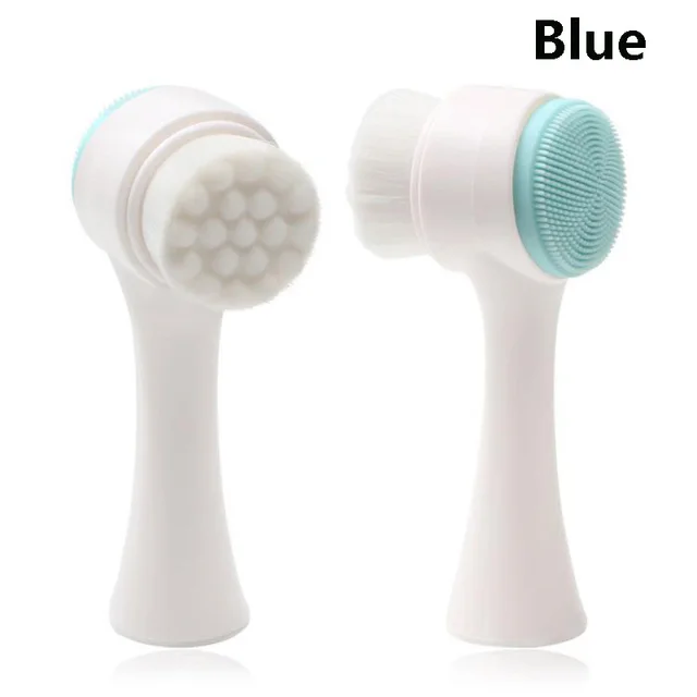 Double sided Silicone Skin Care Tool Facial Cleanser Brush Face Cleaning Vibration Facial Massage Washing Product Blue - Shop at LoveMi