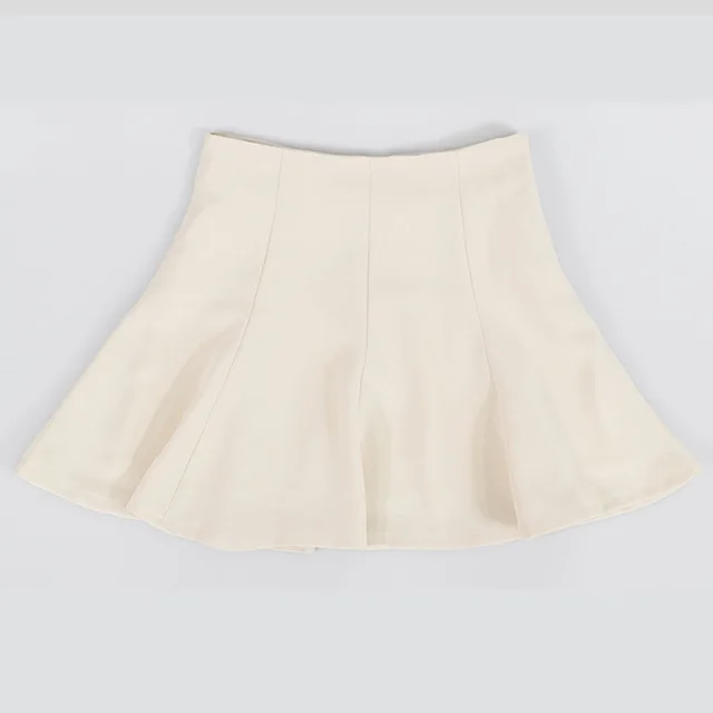 Korean Style Solid Color Flared Skirt High Waist Large Size A line Short Skirt Pleated Skirt Beige Skirt - Shop at LoveMi