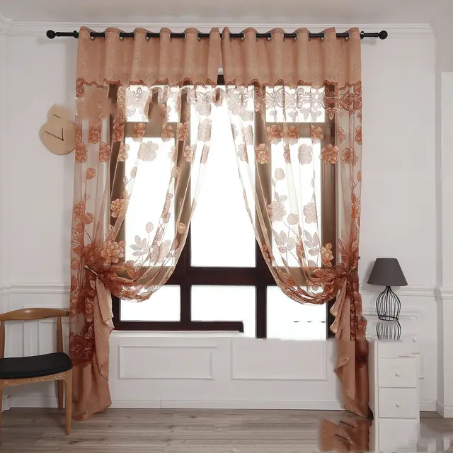 Modern and simple flower blooming rich and honorable big peony jacquard burnt out window screen curtain Coffee - Shop at LoveMi