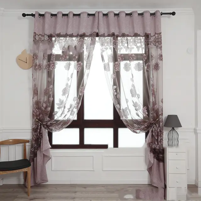 Modern and simple flower blooming rich and honorable big peony jacquard burnt out window screen curtain Grey - Shop at LoveMi