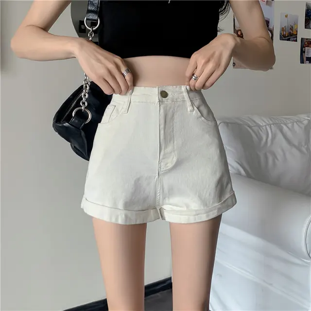 New Net Red Small High Waist Wide Leg Pants Straight Hot Pants White - Shop at LoveMi