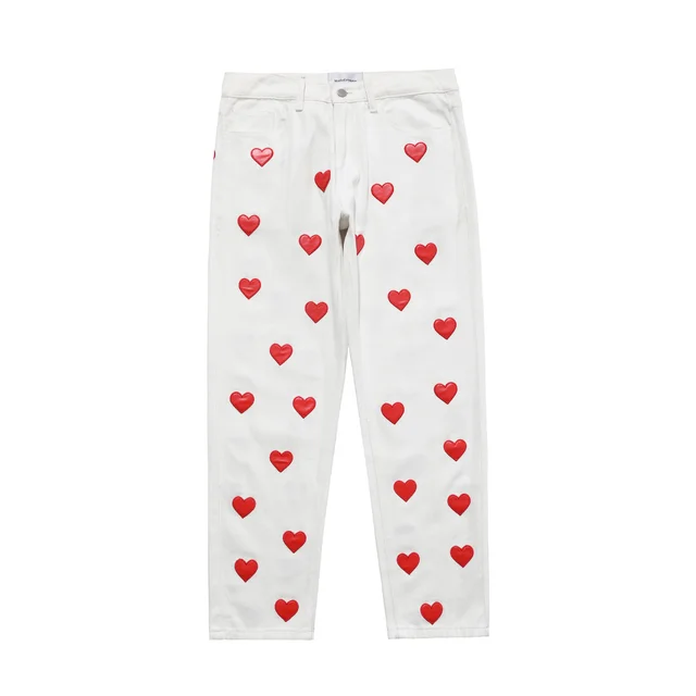 Love Embroidered Patch Loose Straight Center Men's And Women's Casual Pants Grey - Shop at LoveMi