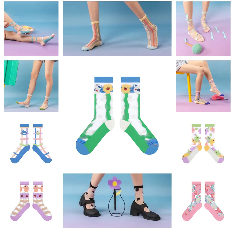 Thin Transparent Glass Fiber Breathable Cartoon Cute Ins Tide College Girl Socks Female Tube Socks Transparent - Shop at LoveMi