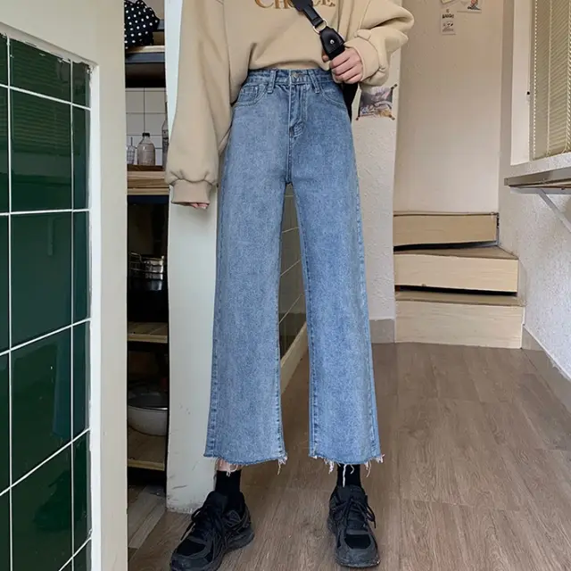 New Spring Korean Version Of The High waist Loose Straight leg Pants Are Thin And Versatile Blue - Shop at LoveMi