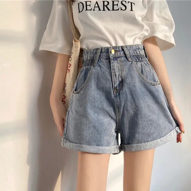 Denim Shorts Women's Trousers Wide leg Pants Loose Straight leg Curled A line Pants Blue - Shop at LoveMi