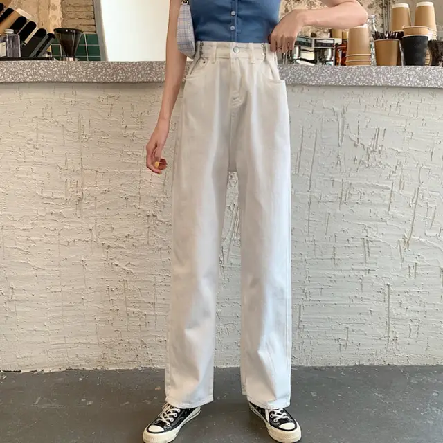 Women's High Waist Jeans Straight Drape Wide leg Pants White - Shop at LoveMi