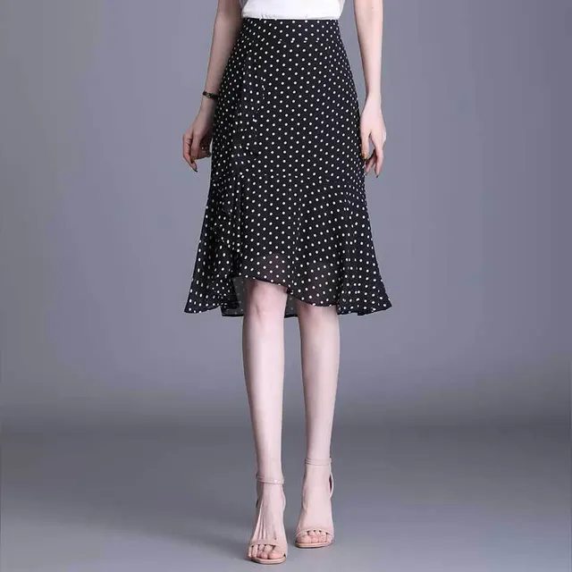 Polka Dot Chiffon Fishtail Bag Hip Skirt Female Summer New Style Skirt Black - Shop at LoveMi