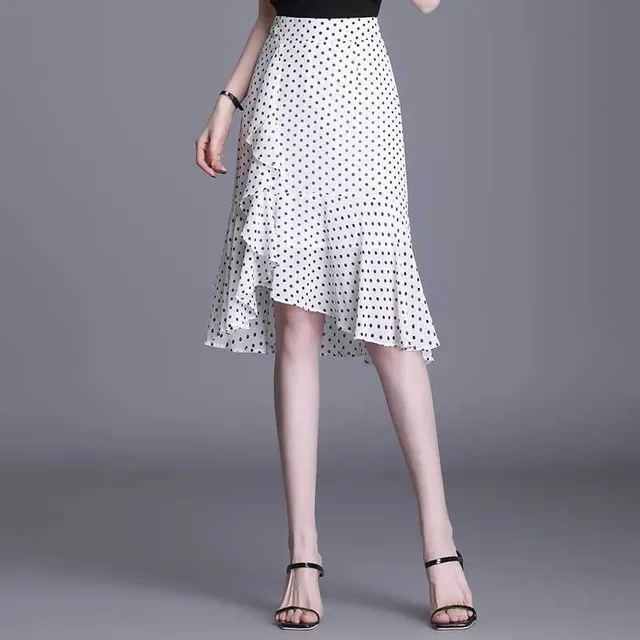 Polka Dot Chiffon Fishtail Bag Hip Skirt Female Summer New Style Skirt White - Shop at LoveMi