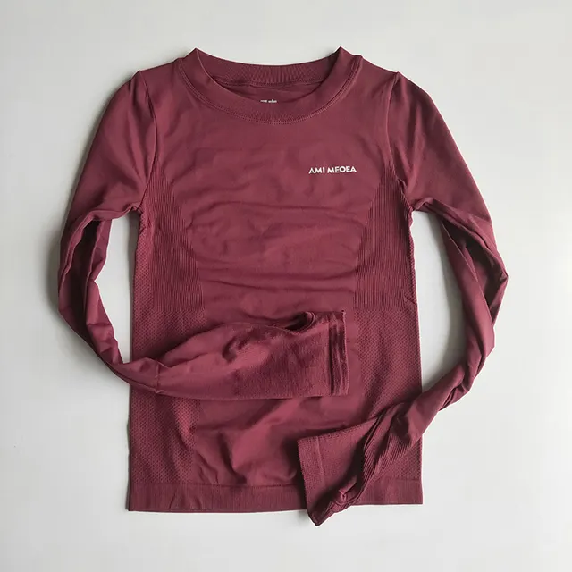 Womens Sports Slim Long Sleeve Running Quick drying Tight Tshirt Thin Stretch Breathable Workout Clothes Red - Shop at LoveMi