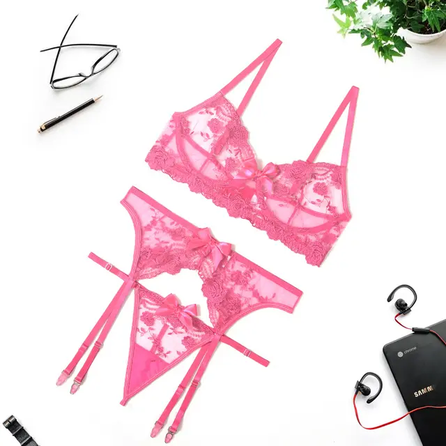 Fashion Flower Embroidery Lace High end Underwear Pink - Shop at LoveMi