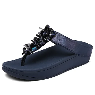 New shoes women Summer Sandal For Women Sandals Fashion sequins platform flip flops Non slip Wedges Simple Slippers Women Blue - Shop at LoveMi